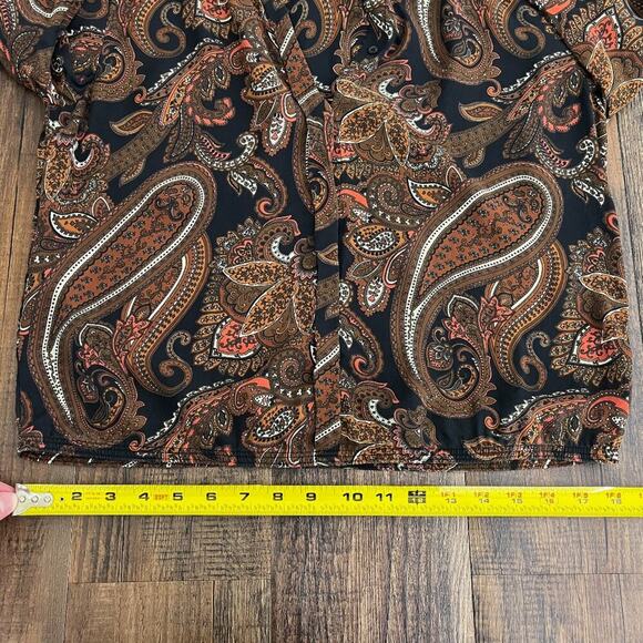 A.L.C. Racci Print Silk Blouse Sheer Long Sleeve Paisley Size Medium Brown Black - Picture 15 of 16